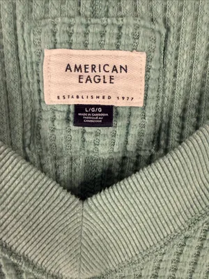 American Eagle Big Hug Oversized Waffle Knit V-Neck – Size Large – Mint Green thumbnail 2