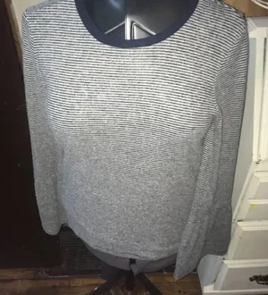 Lucky Brand navy and white thin strip bell sleeve soft S blouse thumbnail 1