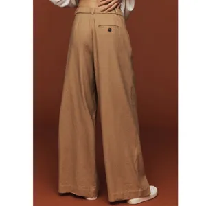 Anthropologie Avery Pleated Wide Leg Trousers‎ Linen Edition Khaki Womens Size L thumbnail 3