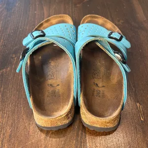 Birkenstock Birki's Salina Sandals 37 L6 M4 Blue Leather Perforated Well Worn thumbnail 6