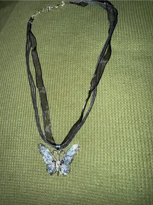Butterfly Pendant Multi-Strand Necklace - Black thumbnail 2