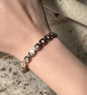 Premier Designs Rose Gold & Rhinestone Hinged Bangle Bracelet 7 Inch thumbnail 1