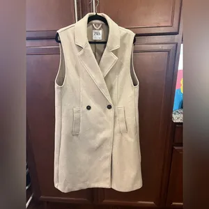 Zara Beige Double-Breasted Vest Coat thumbnail 2