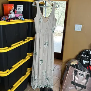 Show Me Your MuMu Kendall Maxi Dress Size XL Cream Green Floral Chiffon Low Back thumbnail 10