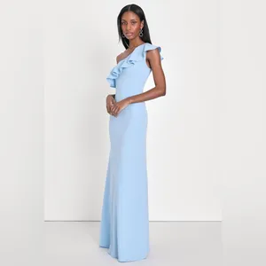 Lulus Last Forever Powder Blue One-Shoulder Ruffle Maxi Dress Size Small Formal thumbnail 4