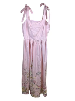 Joie Bridgerton Cottagecore Pink Floral Midi Dress Tie Shoulder Tea Party XL NWT thumbnail 2