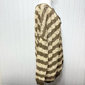 Peruvian Connection Vintage‎ Crochet knit Brown and Cream Striped Sweater Size L thumbnail 4