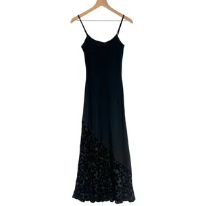 Laura Ashley Black Silk Blend Burnout Velvet‎ Hem Spaghetti Strap Maxi Dress thumbnail 3
