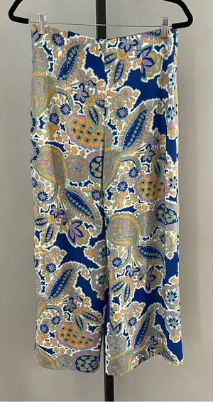 Zara Blue Paisley Floral Boho Palazzo Pants Size Medium thumbnail 1