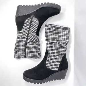 MUK LUKS Vermont Stowe Black White Houndstooth Mid Calf Slouch Wedge Boots 9.5 thumbnail 3