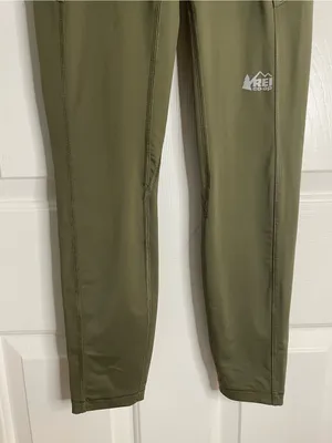 REI Co Op Olive Green Drawstring Waist Leggings With Stash Pockets Size Small thumbnail 3