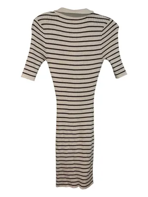 Abercrombie & Fitch Half-Zip Polo Mini Sweater Dress Brown White Striped Size Me thumbnail 3