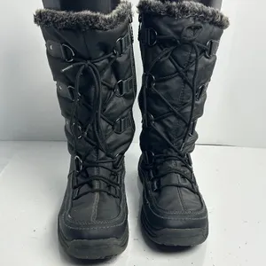 Totes Emily Black Faux Fur Trim Winter Snow Boots Size 8M Side Zip LaceUp Flaw thumbnail 2