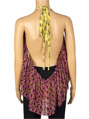 ZARA NWT Printed Flowy Halter Top Boho Metallic Layered Open Back Size XL thumbnail 7