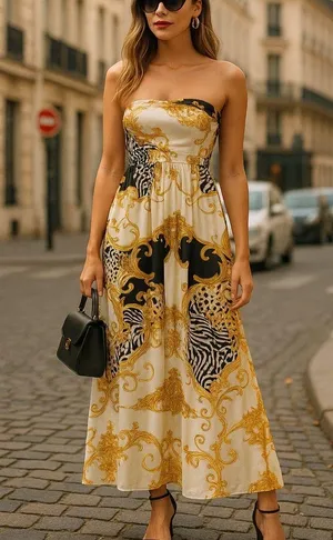 absolutely love it printed strapless maxi dress with pockets thumbnail 1