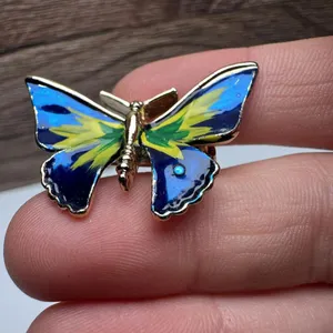 Butterfly Insect Blue Yellow Green Enamel Brooch Pin Gold Tone Set Of 2 thumbnail 7