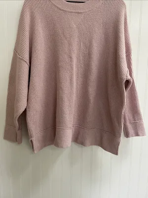 AERIE Ribbed Texture Crewneck Sweater Exposed Seams Soft Chenille Pink Size L thumbnail 5