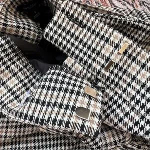 Ann Taylor Factory Houndstooth Plaid Checkered Pants Tie Belt Black White Tan 8 thumbnail 10