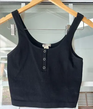 Bozzolo black button crop top tank. thumbnail 1