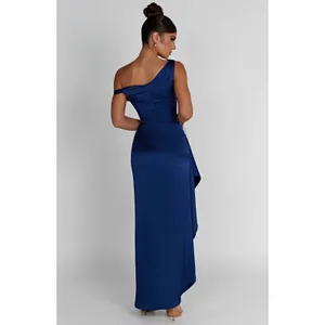 NWT Babyboo Juliene Navy Blue Satin Draped Cowl Neck Maxi Dress Womens Size S thumbnail 8