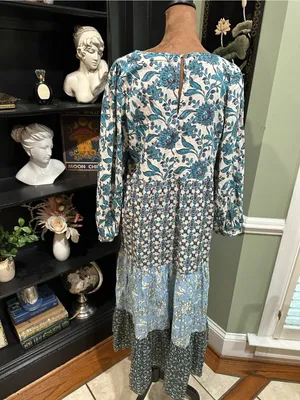 Zara Blue Patchwork Print Maxi Dress – Size Small thumbnail 9