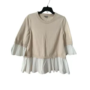 COS Oatmeal Mock Layered Crew Neck Sweater Medium Ruffle‎ Academia Preppy #V12-4 thumbnail 6