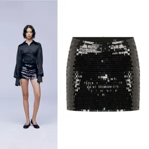 Ceren Ocak Sequin Mini Skirt Party Glam Sparkle‎ Designer Black Size S EUC thumbnail 2
