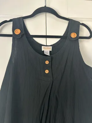 VTG Barbizon Black 100% Cotton Crinkle Gauze Dress Nightgown Shift Wooden Button thumbnail 2