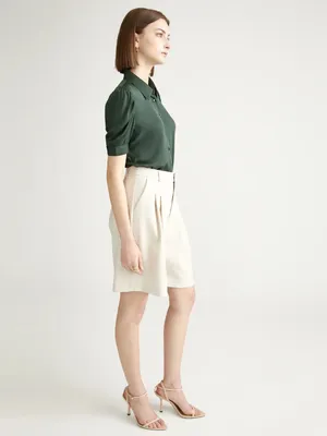 Quince Washable Stretch Silk Puff Sleeve Blouse Forest Green Sz M Contemporary thumbnail 3