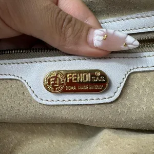 Fendi Vintage Satchel Bag Womens Medium White Leather Italy Top Handle FF thumbnail 4