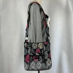 Vera Bradley Crossbody Bag Purse Quilted Black Pink Gray Floral Shoulder Bag‎ thumbnail 10