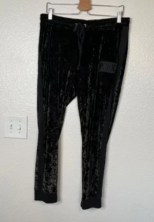 Victorias Secret PINK Womens Black Velvet Drawstring Joggers Size L thumbnail 2