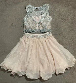 homecoming dress - Baby Pink & Silver Two Piece Sequins Crop Chiffon Style Bottom thumbnail 2