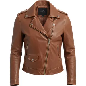 Muubaa Womens Tan Brown 100% Lamb Leather Biker Motorcycle Jacket Size US 4 UK 8 thumbnail 1