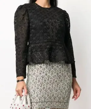 SANDRO Lace Peplum Blouse‎ Black Sz 2 (US M) thumbnail 1