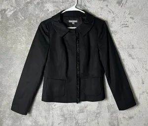 Ann Taylor Black Wool Cashmere Fur Trim Blazer Quiet Luxury‎ Classic Chic Size 8 thumbnail 1