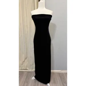 Misty Rose Black Velvet Strapless Maxi Dress M‎ Side Slit Bodycon Gothic Vampire thumbnail 3