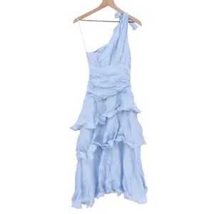 Showpo Eugenia Midi Dress One Shoulder Ruffle Tiered Pale Blue Size 4 thumbnail 6