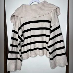 Entro Cream and Black Striped V-Neck Sweater thumbnail 2