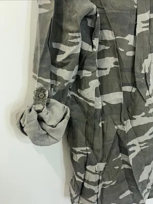 Express Gray and Olive Camo Button-Up Shirt thumbnail 4