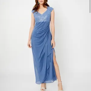 Alex Evenings Blue Long Sequin Mother of Bride Dress Wedding Formal Occasion 14 thumbnail 2