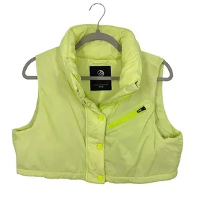 MPG Sport Puffer Vest Women's Size M Neon Yellow Cropped‎ Zip Pocket Athletic thumbnail 1