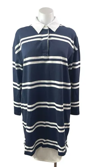 NEW Abercrombie & Fitch Blue Striped Collared Long Sleeve Polo Sweater Dress M thumbnail 1