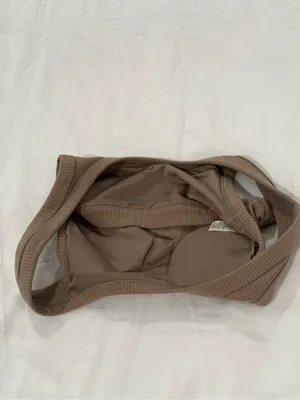 ALO Yoga Ribbed Scoop-Neck Sports Bra in Taupe thumbnail 3