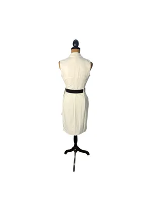 Calvin Klein Size 2 Tuxedo Wrap Dress Black White Belted Sleeveless Workwear thumbnail 3