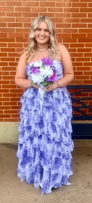 Pear cloture purple floral prom dress thumbnail 1