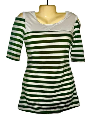 Y2K Striped Cold-Shoulder Tee - Green and White thumbnail 1