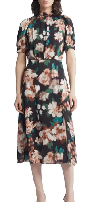 Julia Jordan Size 12 Dark Floral Midi Dress Short Sleeve Fall Wedding Guest Chic thumbnail 1