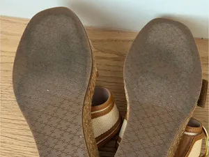 Wedge Slide Sandal in Tan and Cream with Buckle thumbnail 9