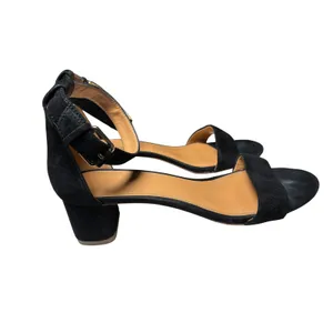 J.Crew Black Suede Leather Block Heel Ankle Strap Sandals Womens Size 9 thumbnail 2